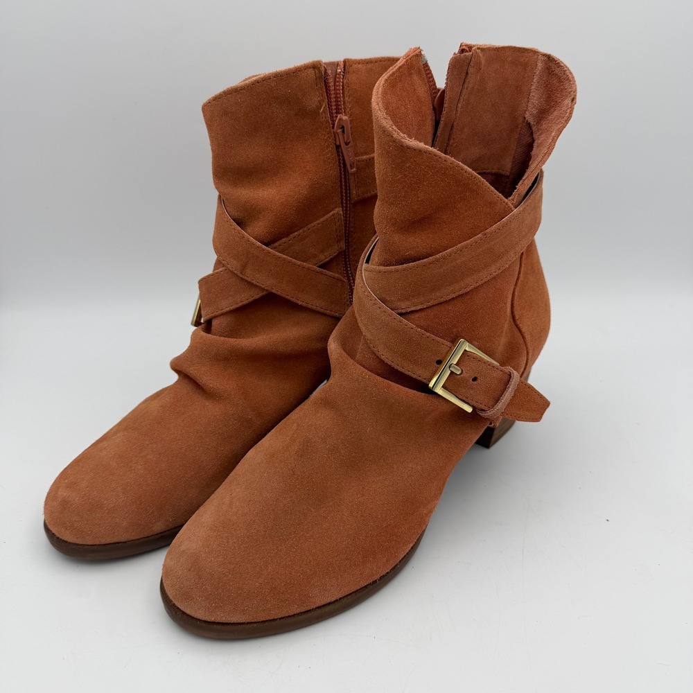 Matisse Women's 8M‎ Ankle Boots Harper Brown Suede Block Heel Buckle Straps Zip